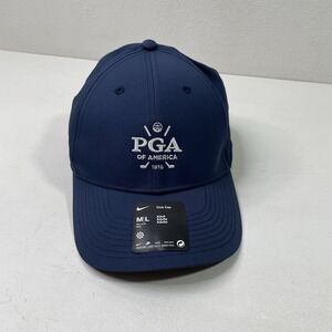 PGA Golf Nike Hat Dri-Fit Club Cap Medium/Large Navy Blue Embroidered NWT